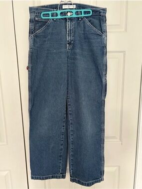 Tommy Hilfiger WOMENS SZ 12 Wide Leg Baggy Carpenter Blue Jeans VINTAGE 90s Y2K